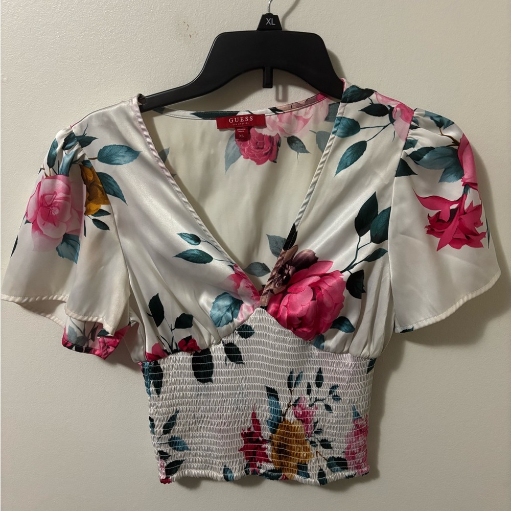GUESS Floral Blouse - White, Pink, and Yellow